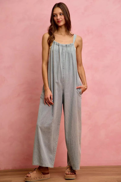SO ME Wide Leg Lightweight Denim Overalls - Bitsy Gypsy Boutique
