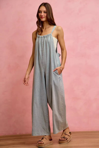 SO ME Wide Leg Lightweight Denim Overalls - Bitsy Gypsy Boutique