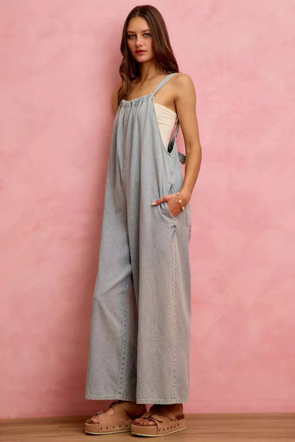 SO ME Wide Leg Lightweight Denim Overalls - Bitsy Gypsy Boutique