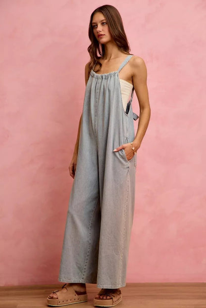 SO ME Wide Leg Lightweight Denim Overalls - Bitsy Gypsy Boutique