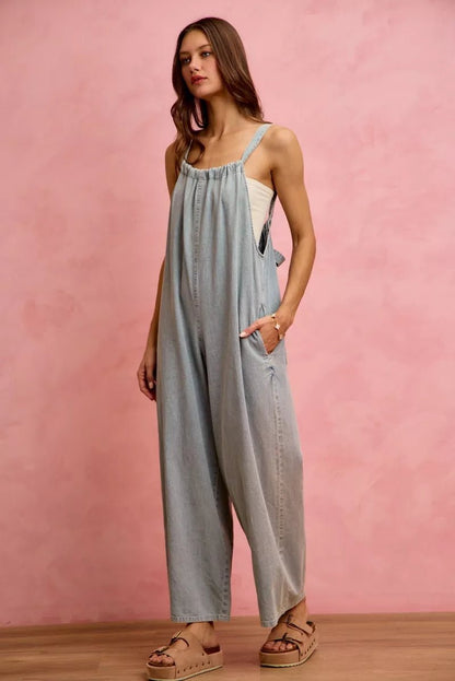 SO ME Wide Leg Lightweight Denim Overalls - Bitsy Gypsy Boutique