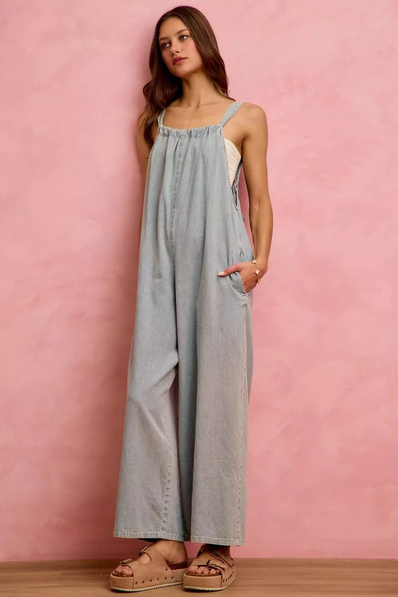 SO ME Wide Leg Lightweight Denim Overalls - Bitsy Gypsy Boutique