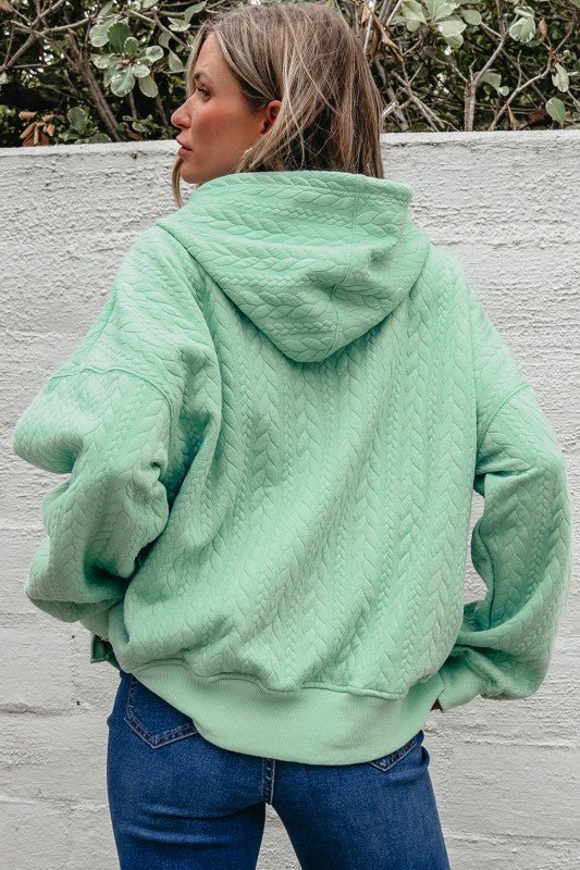 Solid Cable Textured Long Sleeve Baggy Hoodie - Bitsy Gypsy Boutique