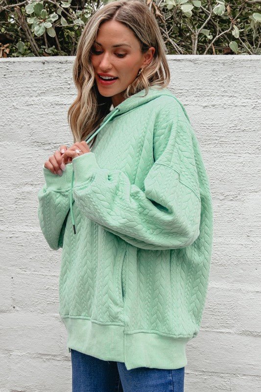 Solid Cable Textured Long Sleeve Baggy Hoodie - Bitsy Gypsy Boutique
