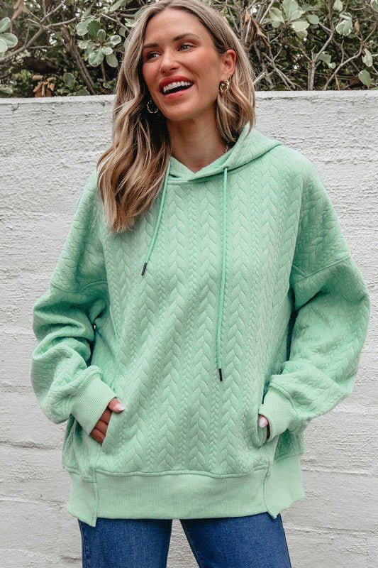 Solid Cable Textured Long Sleeve Baggy Hoodie - Bitsy Gypsy Boutique
