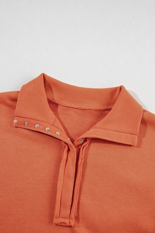 Solid Collared Drop Shoulder Side Slit Sweatshirt - Bitsy Gypsy Boutique