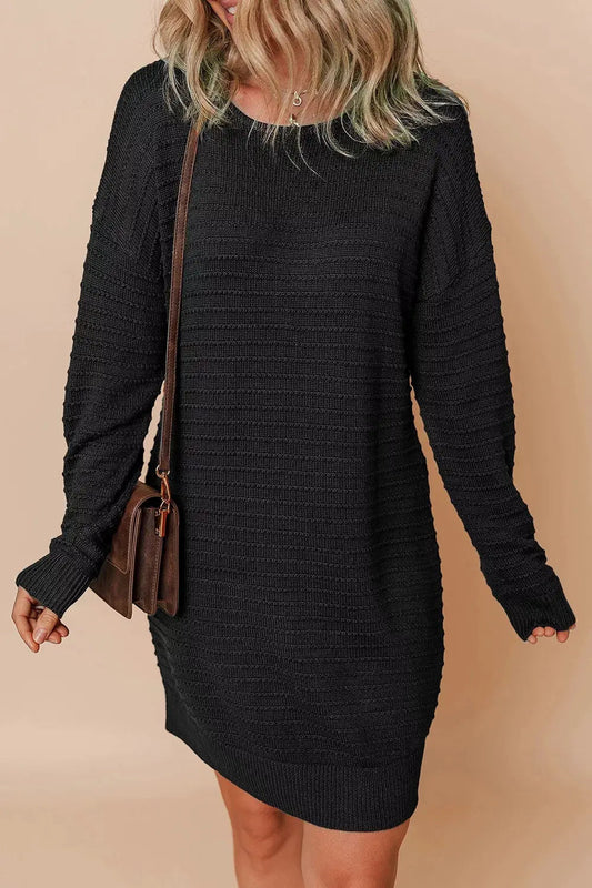 Solid Color Raised Rib Knit Dolman Sleeve Sweater Dress - Bitsy Gypsy Boutique