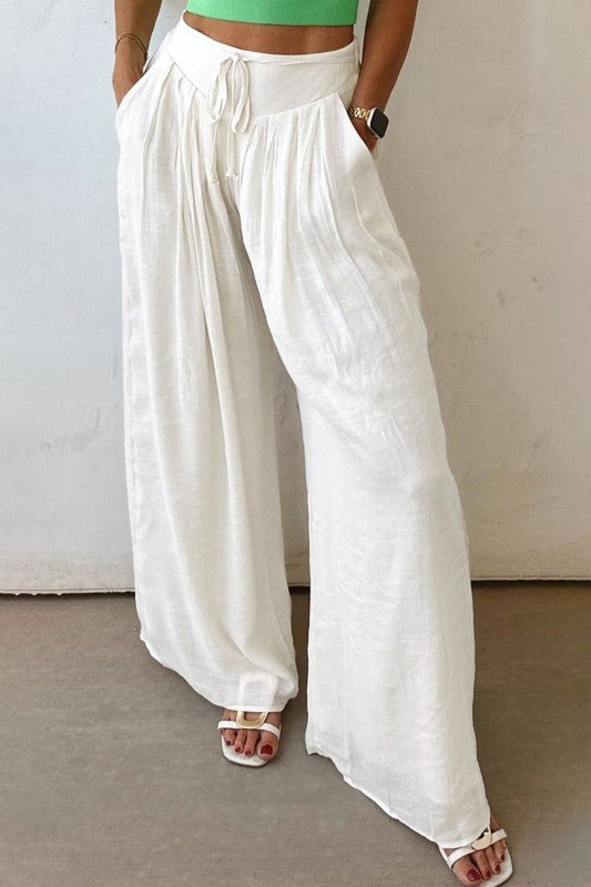 Solid Drop Waist Pleated Wide Leg Pants - Bitsy Gypsy Boutique