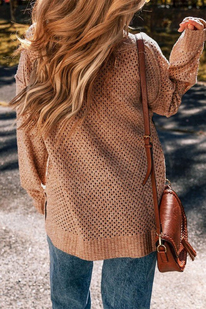 Solid Eyelet V - Neck Drop Shoulder Sweater - Bitsy Gypsy Boutique