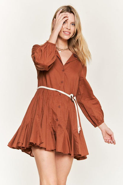 SOLID FLARE SHIRT DRESS KRD4190 - Bitsy Gypsy Boutique