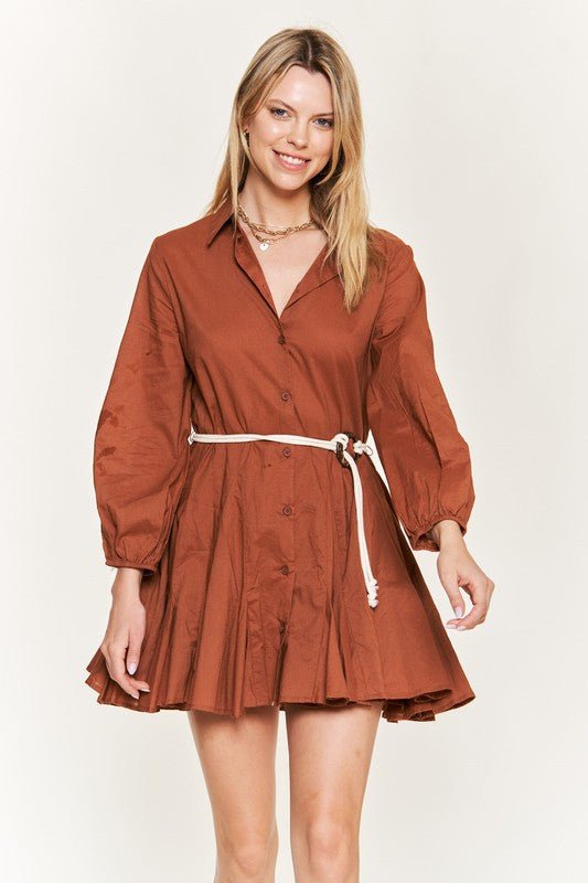 SOLID FLARE SHIRT DRESS KRD4190 - Bitsy Gypsy Boutique