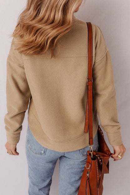 Solid Grommet V - Neck Drop Shoulder Sweatshirt - Bitsy Gypsy Boutique