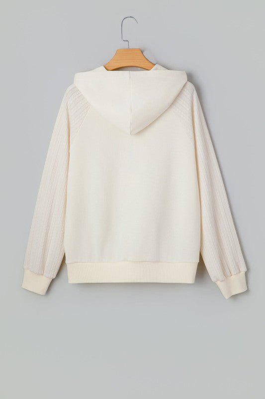 Solid Half - Zip Textured Patchwork Sleeve Hoodie - Bitsy Gypsy Boutique
