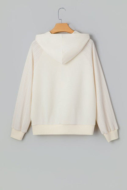 Solid Half - Zip Textured Patchwork Sleeve Hoodie - Bitsy Gypsy Boutique