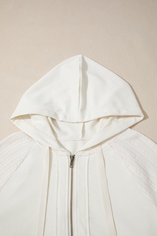Solid Half - Zip Textured Patchwork Sleeve Hoodie - Bitsy Gypsy Boutique
