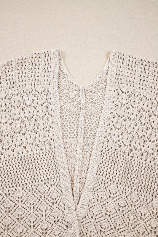 Solid Hollow Knit Open - Front Cardigan - Bitsy Gypsy Boutique