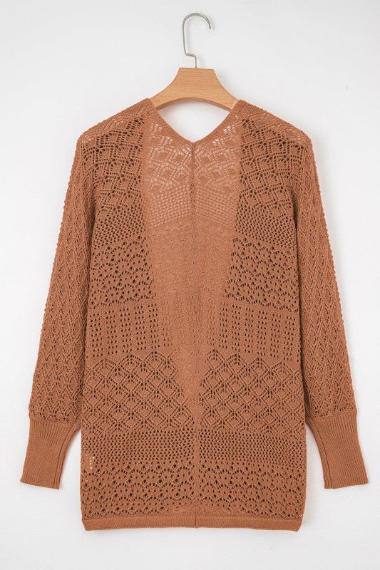 Solid Hollow Knit Open - Front Cardigan - Bitsy Gypsy Boutique