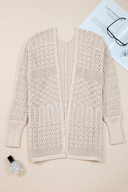 Solid Hollow Knit Open - Front Cardigan - Bitsy Gypsy Boutique