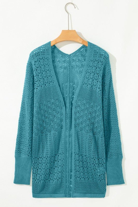 Solid Hollow Knit Open - Front Cardigan - Bitsy Gypsy Boutique