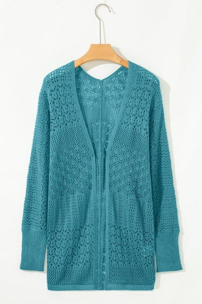 Solid Hollow Knit Open - Front Cardigan - Bitsy Gypsy Boutique