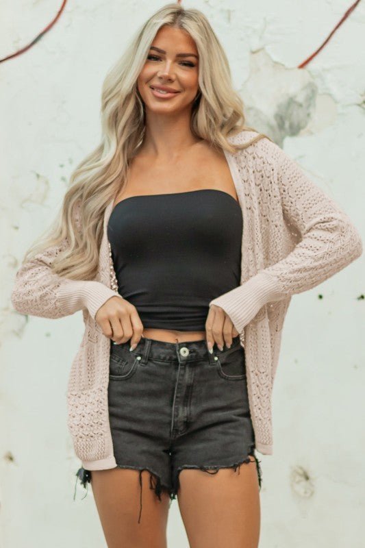 Solid Hollow Knit Open - Front Cardigan - Bitsy Gypsy Boutique