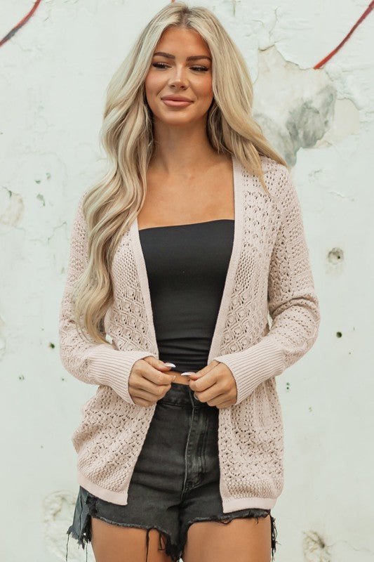 Solid Hollow Knit Open - Front Cardigan - Bitsy Gypsy Boutique