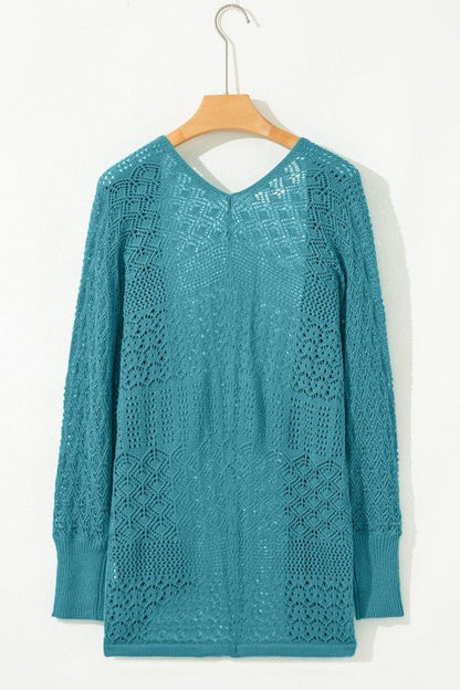 Solid Hollow Knit Open - Front Cardigan - Bitsy Gypsy Boutique