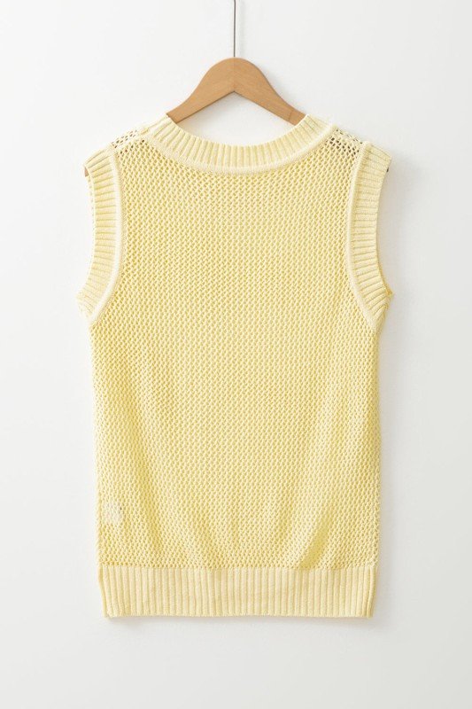 Solid Hollowed Knit Sleeveless Sweater Top - Bitsy Gypsy Boutique