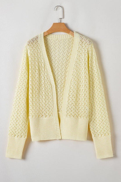 Solid Pointelle Knit Open Front Cardigan - Bitsy Gypsy Boutique