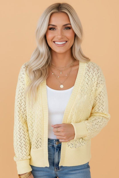 Solid Pointelle Knit Open Front Cardigan - Bitsy Gypsy Boutique
