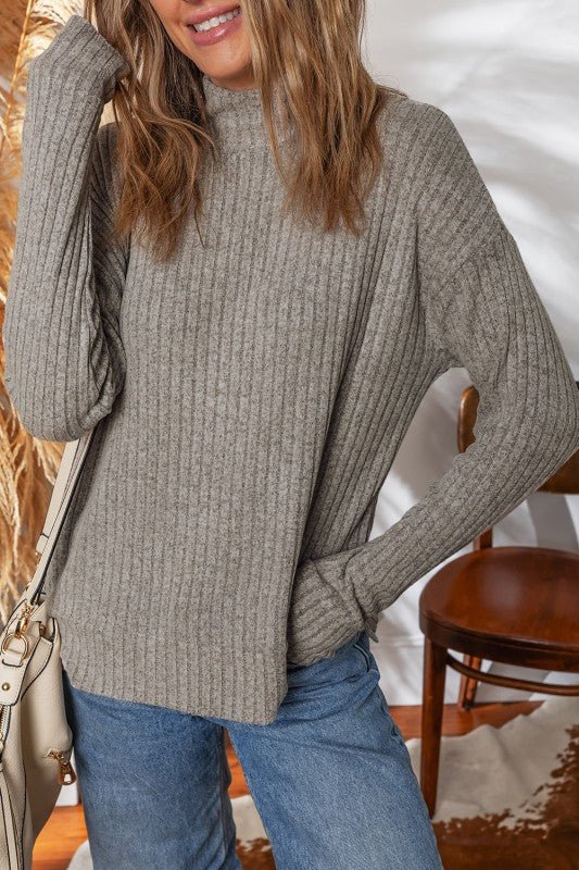Solid Ribbed Knit Mock Neck Pullover Top - Bitsy Gypsy Boutique