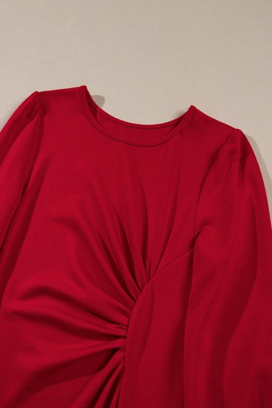 Solid Ruched Long Sleeve Midi Dress - Bitsy Gypsy Boutique