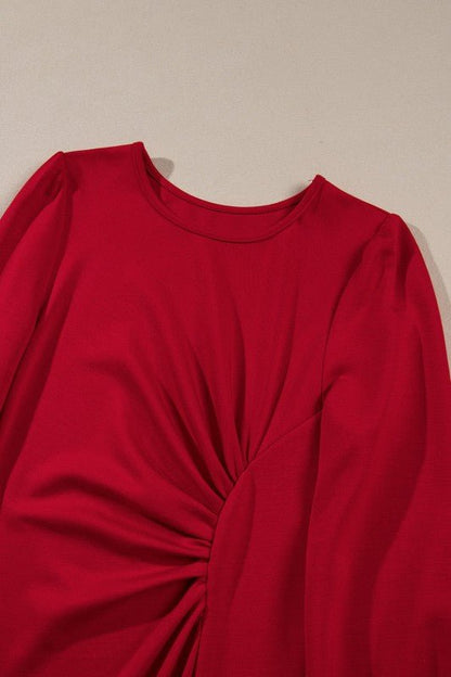 Solid Ruched Long Sleeve Midi Dress - Bitsy Gypsy Boutique