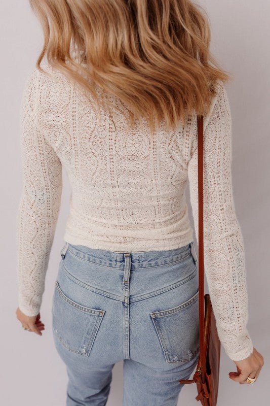 Solid Semi - Sheer Lace Long Sleeve Top - Bitsy Gypsy Boutique