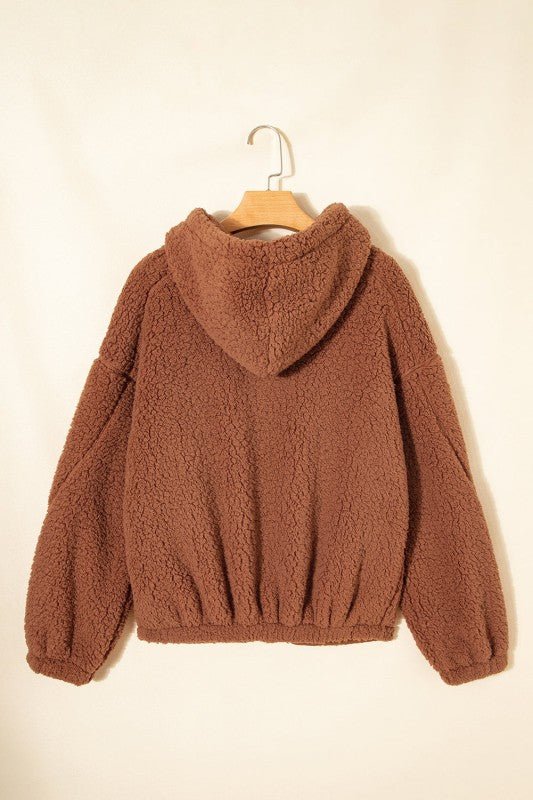 Solid Sherpa Fleece Zip Up Hooded Jacket - Bitsy Gypsy Boutique