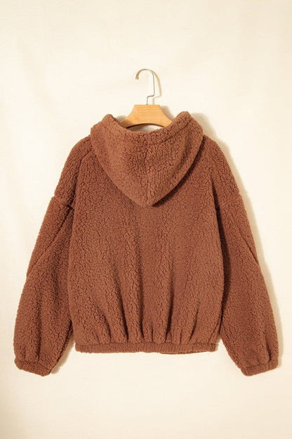 Solid Sherpa Fleece Zip Up Hooded Jacket - Bitsy Gypsy Boutique