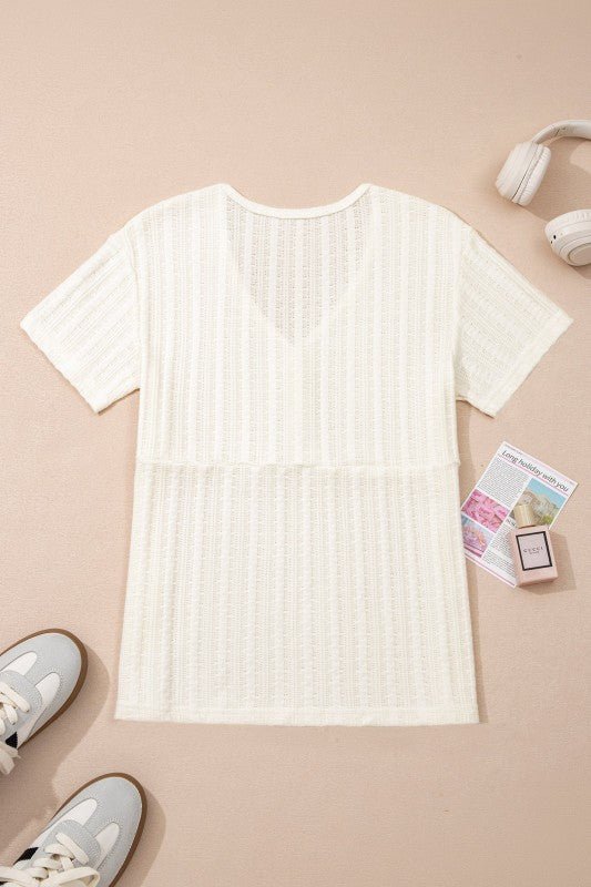 Solid Textured Knit V - Neck Henley Tee - Bitsy Gypsy Boutique
