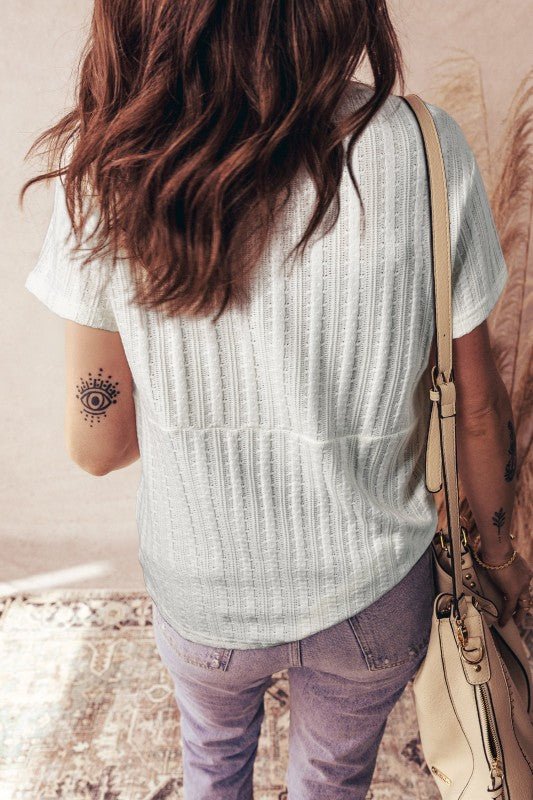 Solid Textured Knit V - Neck Henley Tee - Bitsy Gypsy Boutique