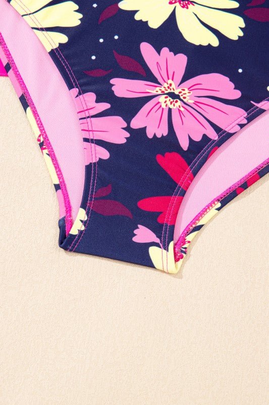 Solid Tie Strap Top & Floral Bottom Tankini Set - Bitsy Gypsy Boutique
