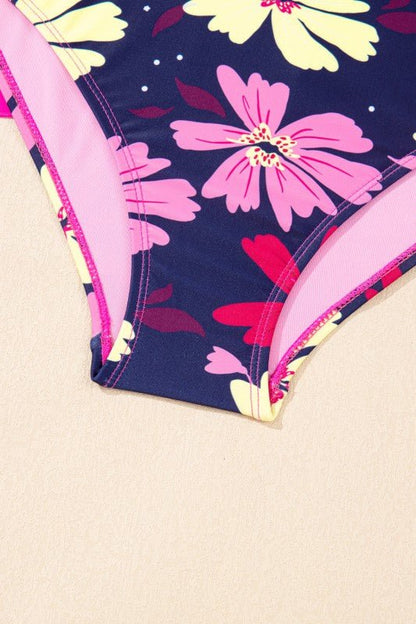 Solid Tie Strap Top & Floral Bottom Tankini Set - Bitsy Gypsy Boutique