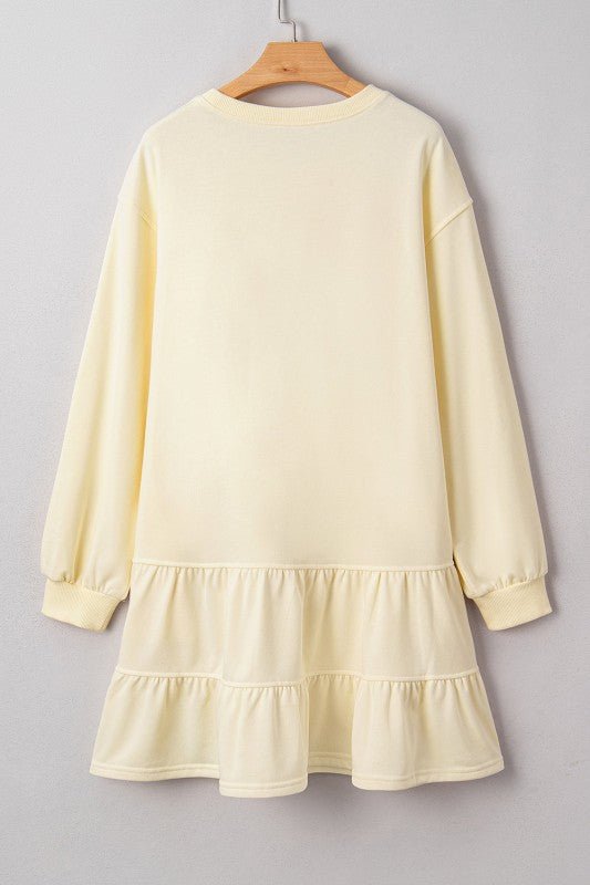 Solid Tiered Ruffle Hem Long Sleeve Dress - Bitsy Gypsy Boutique