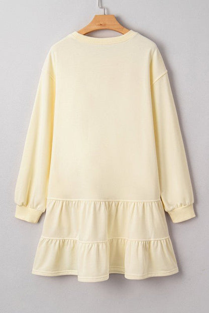 Solid Tiered Ruffle Hem Long Sleeve Dress - Bitsy Gypsy Boutique