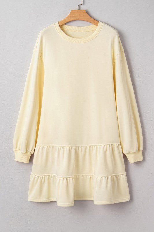 Solid Tiered Ruffle Hem Long Sleeve Dress - Bitsy Gypsy Boutique