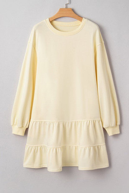 Solid Tiered Ruffle Hem Long Sleeve Dress - Bitsy Gypsy Boutique