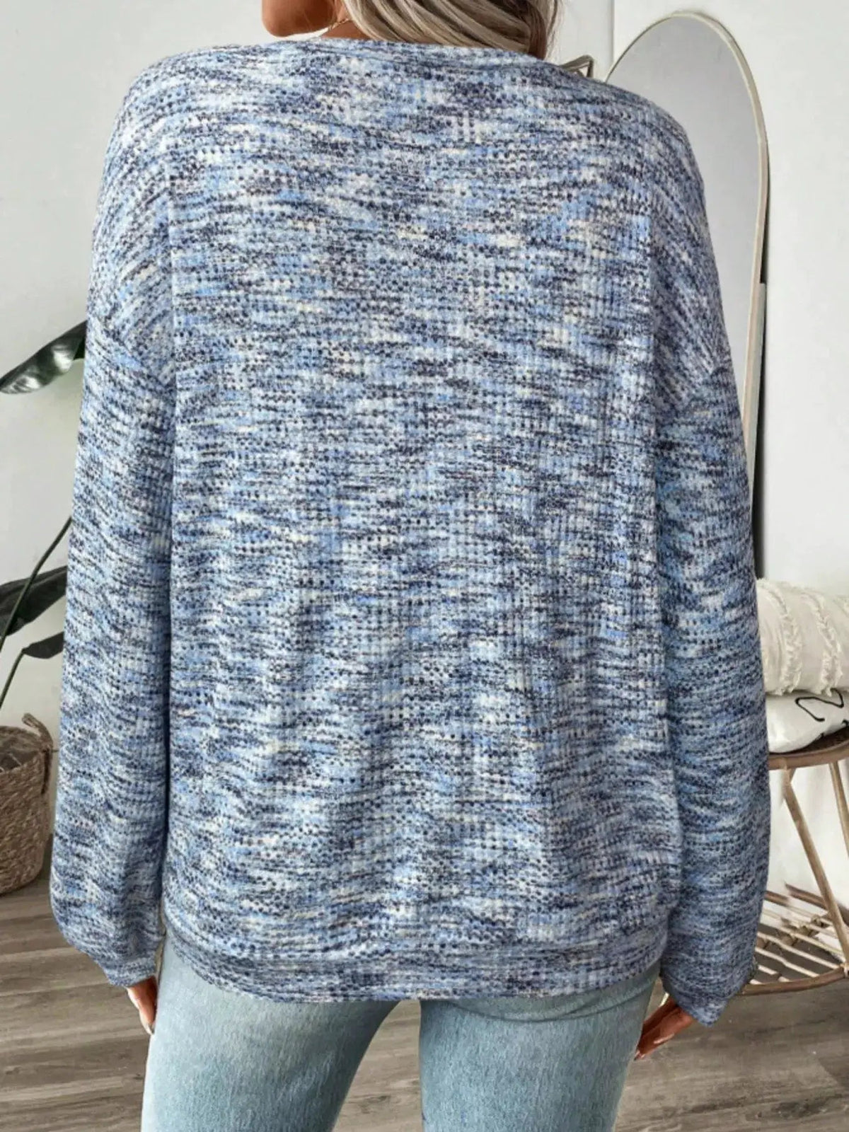 Space Dyed Crew Neck Long Sleeve Waffle Knit Top - Bitsy Gypsy Boutique