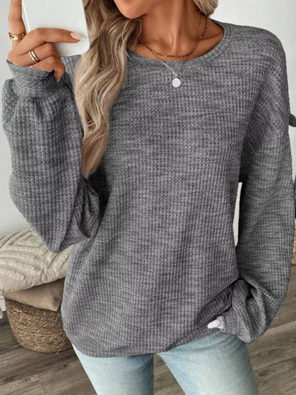 Space Dyed Crew Neck Long Sleeve Waffle Knit Top - Bitsy Gypsy Boutique