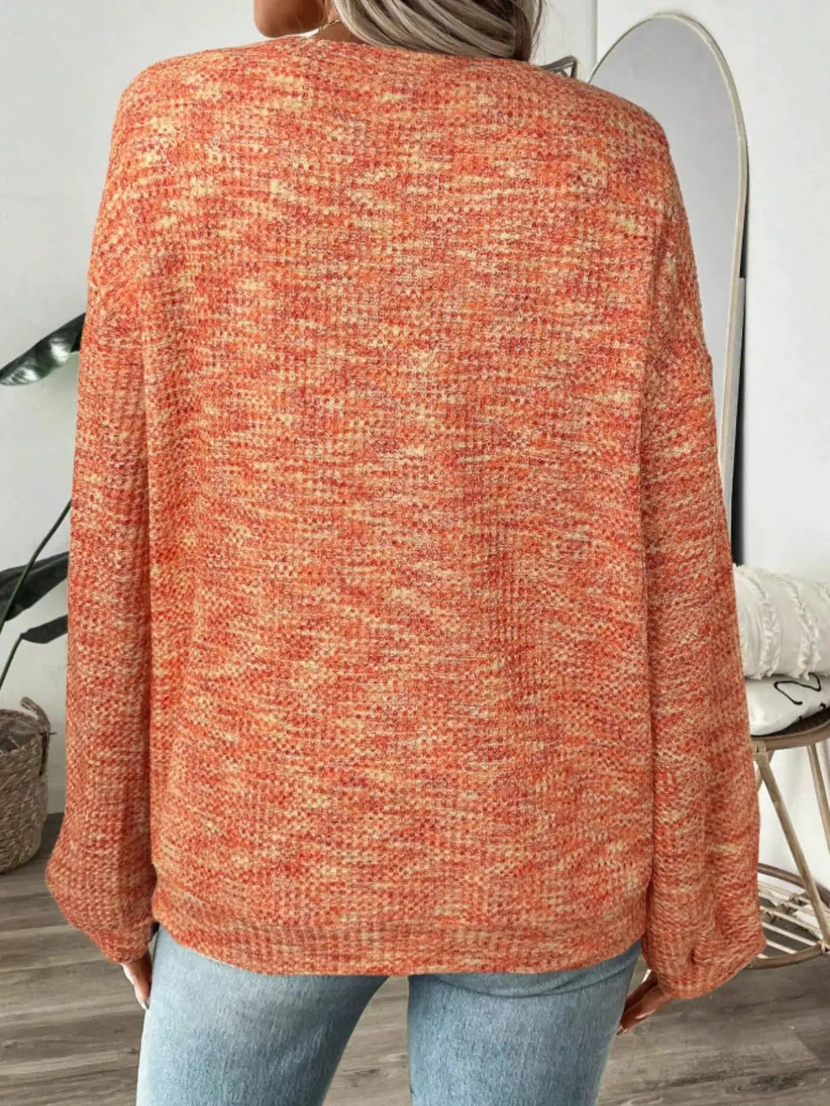 Space Dyed Crew Neck Long Sleeve Waffle Knit Top - Bitsy Gypsy Boutique