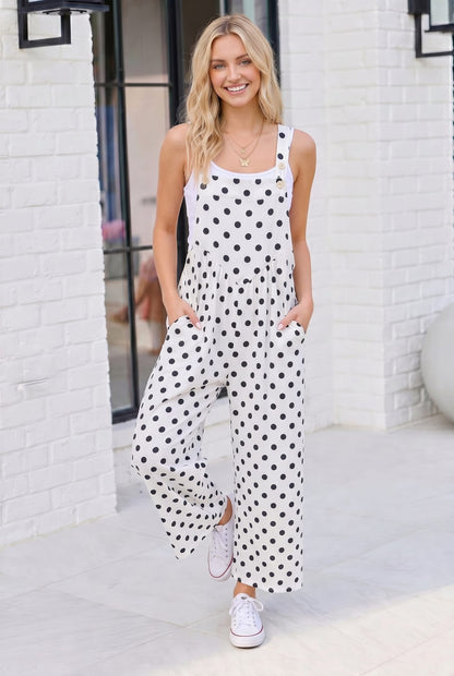 Spot On Polka Dot Wide Leg Overall Jumpsuit - Bitsy Gypsy Boutique