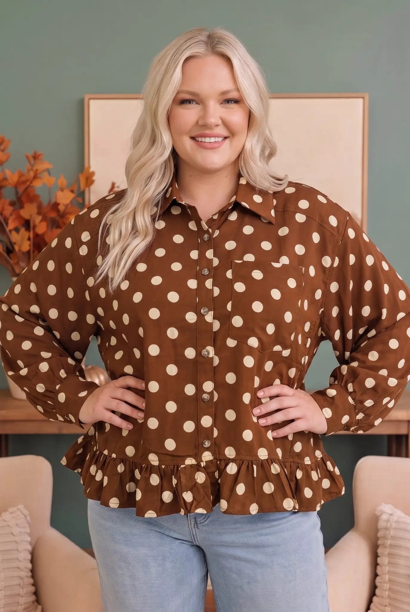 Spotted in Style Polka Dot Ruffle Blouse by Haptics