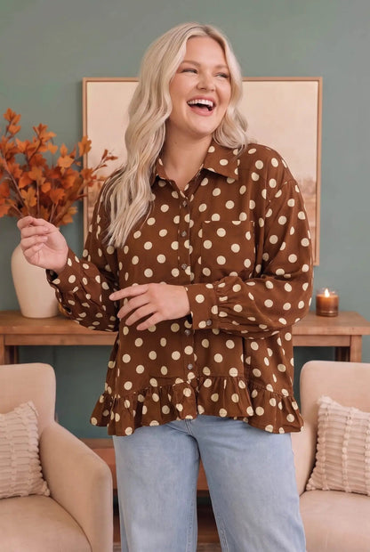 Spotted in Style Polka Dot Ruffle Blouse by Haptics